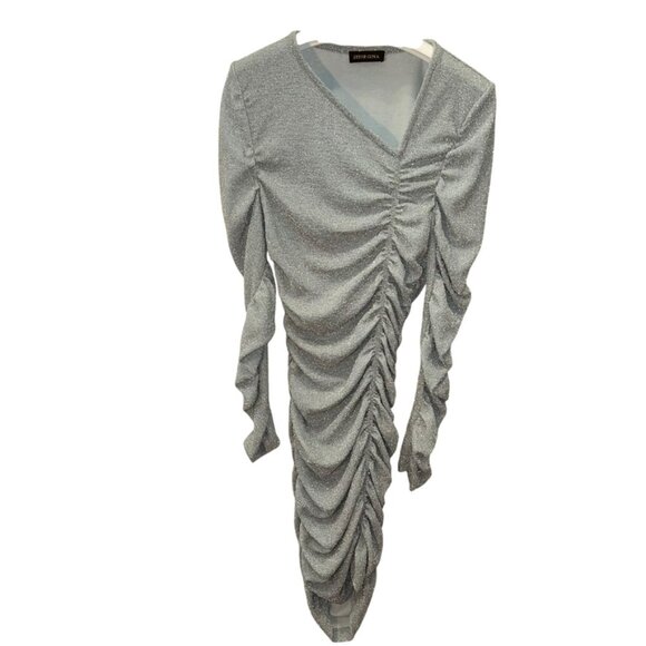 stine goya silver sparkle glitter all ruched body con dress M - Picture 1 of 5